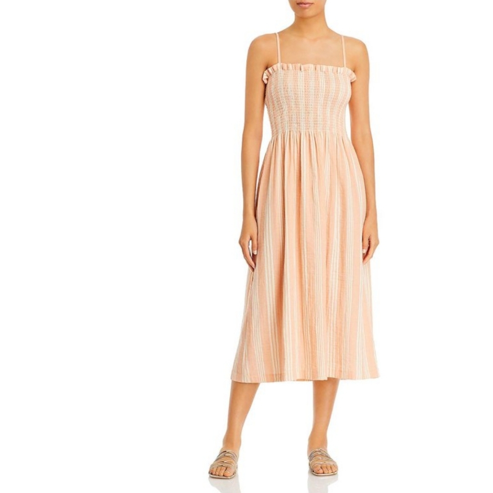Faherty Lakeview Organic Cotton Gauze Striped Maxi Dress Size L